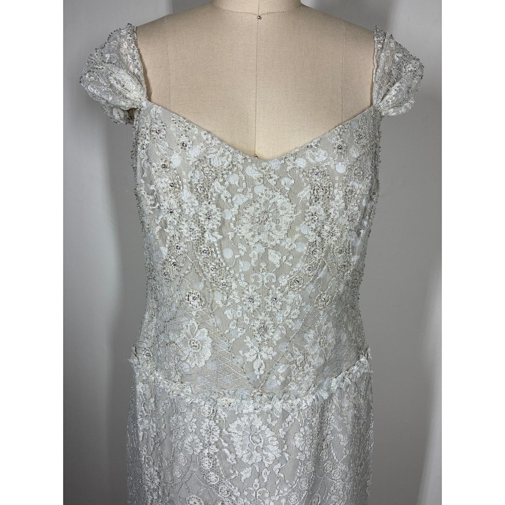 Badgley Mischka Beaded Lace Cap‎ Sleeve Wedding Gown Evening Dress 8 Bridal - Picture 10 of 16